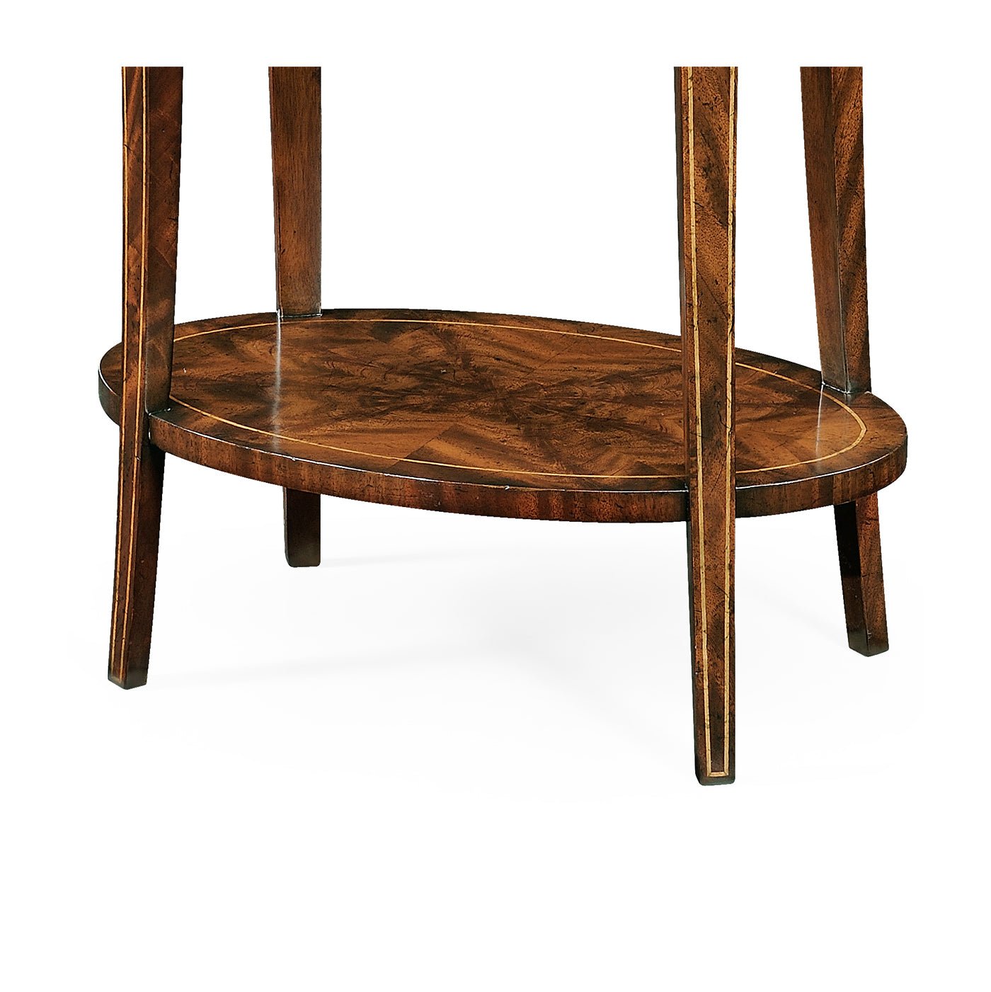 Oval side table lower shelf detail.