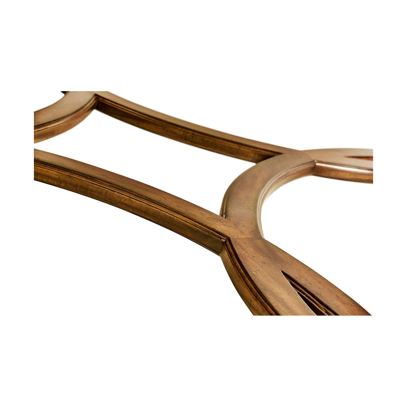 Close-up of the table's wooden crossbeam structure.
