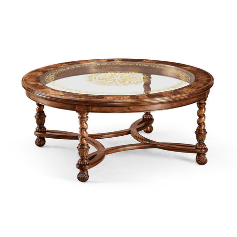 Traditional Round Coffee Table with Glass Inset