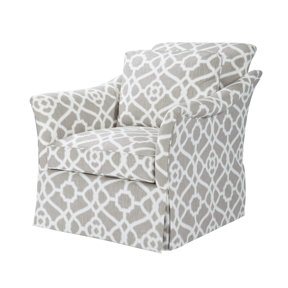 Upholstered armchair, angled view, patterned fabric, traditional design.