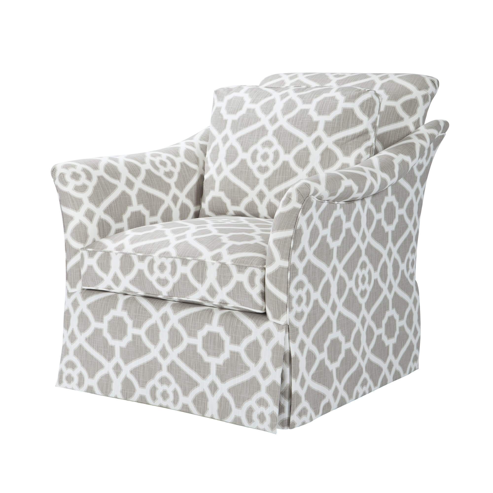 Upholstered armchair, angled view, patterned fabric, traditional design.