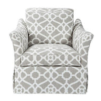 Upholstered armchair, front view, geometric pattern, cozy seating.