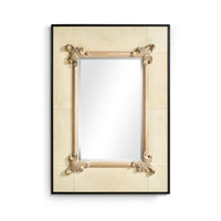 Ornate wall mirror with beige and gold frame, front view.