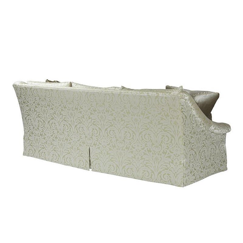 Back view of transitional upholstered sofa with detailed pattern.