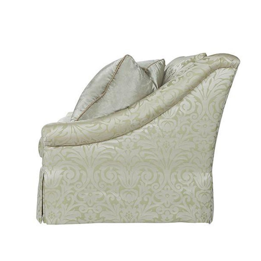 Side view showing design of transitional upholstered sofa.
