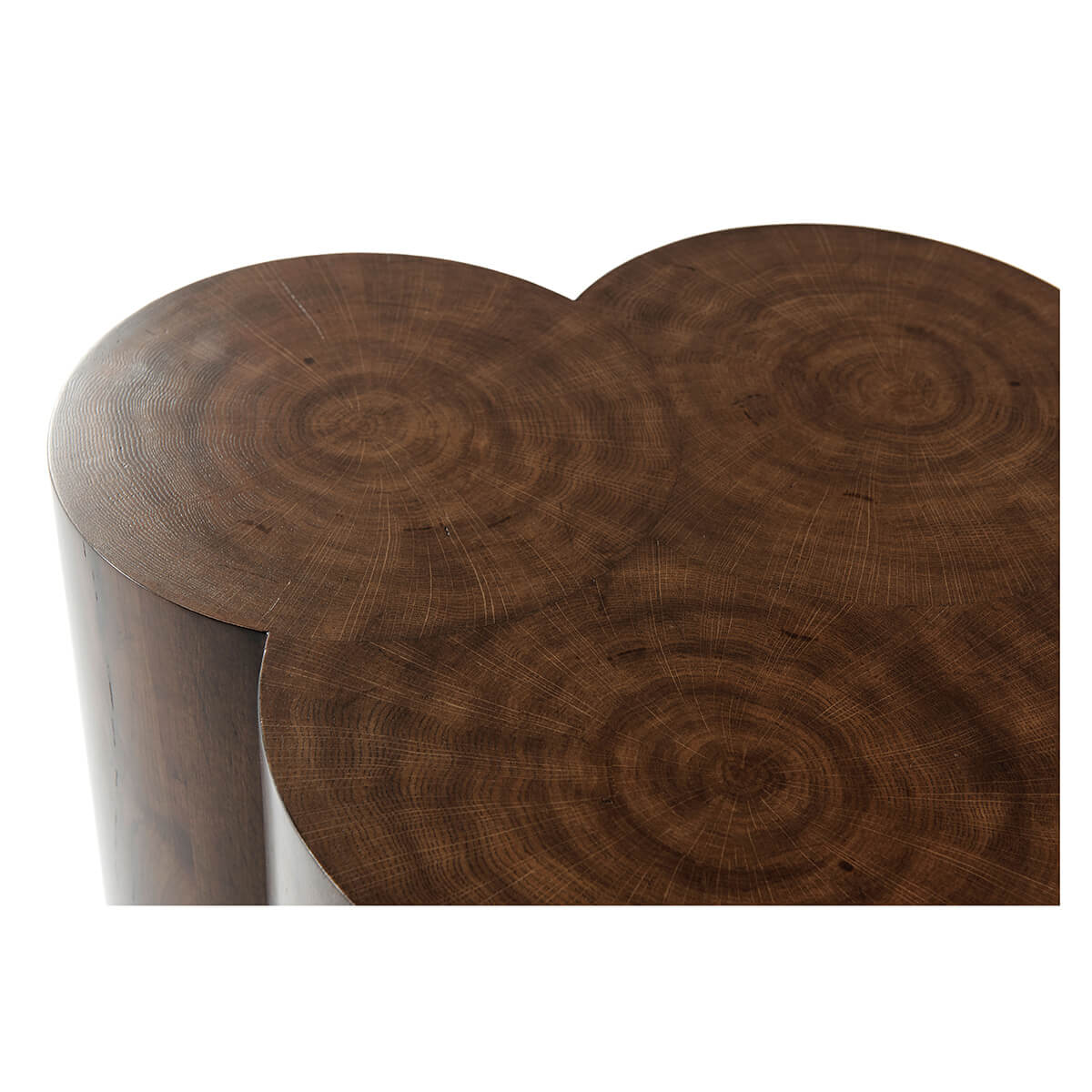 Close-up of trefoil oak accent table surface pattern.