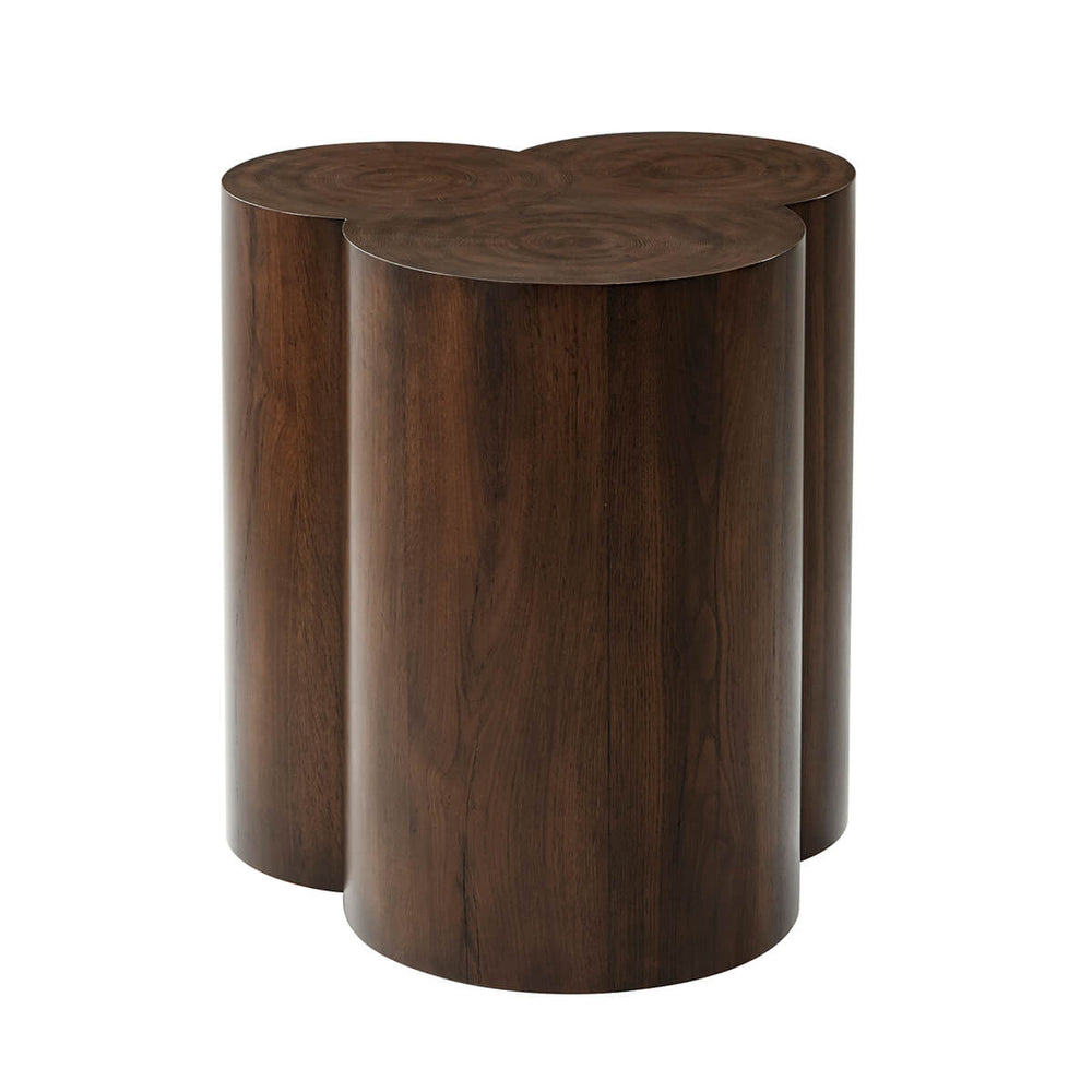 Trefoil oak accent table in a natural wood finish.