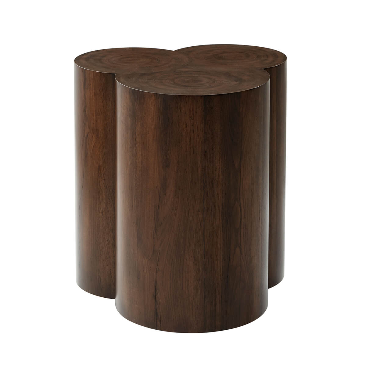 Trefoil oak accent table in a natural wood finish.