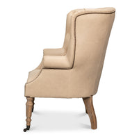 Tufted Leather Wing Chair with Brass Nailhead - additional view
