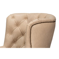 Tufted Leather Wing Chair with Brass Nailhead - additional view