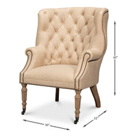 Dimension drawing for Tufted Leather Wing Chair with Brass Nailhead