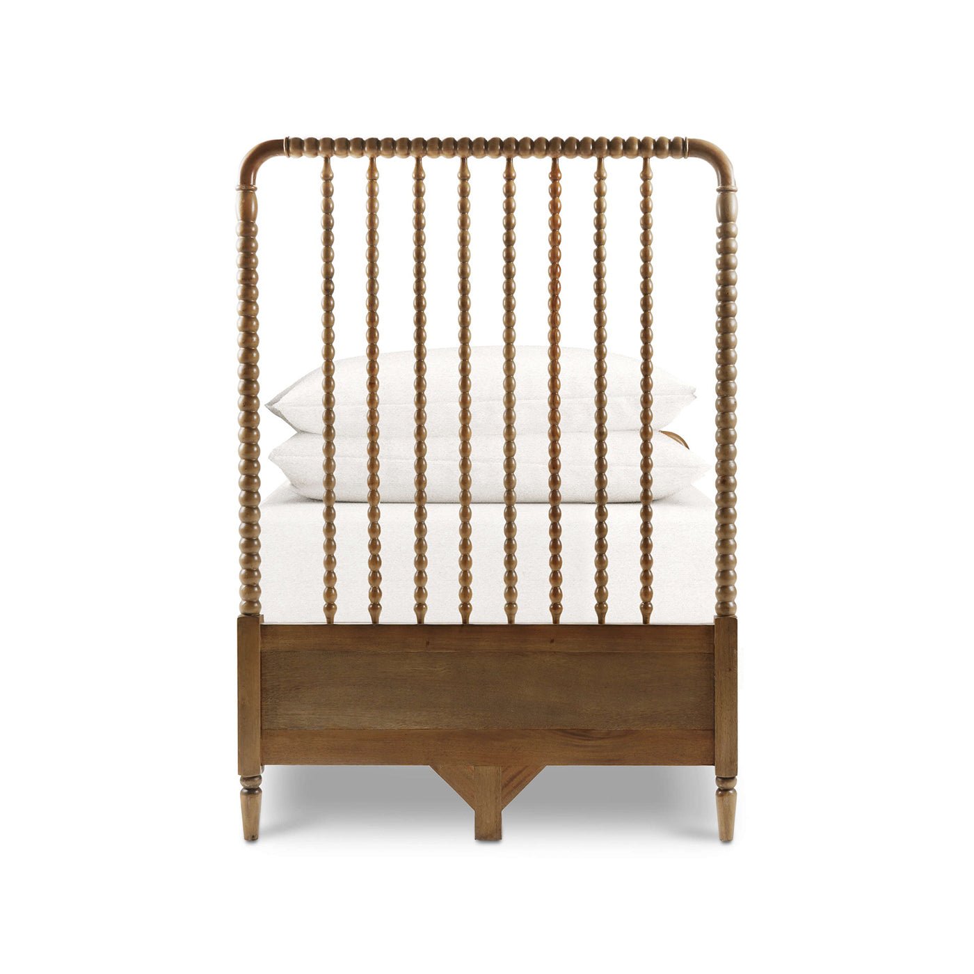 Rear view of spindle bed frame showcasing design.