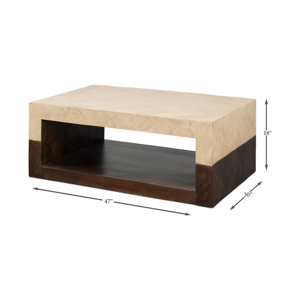 Dimensions and design of geometric coffee table displayed.