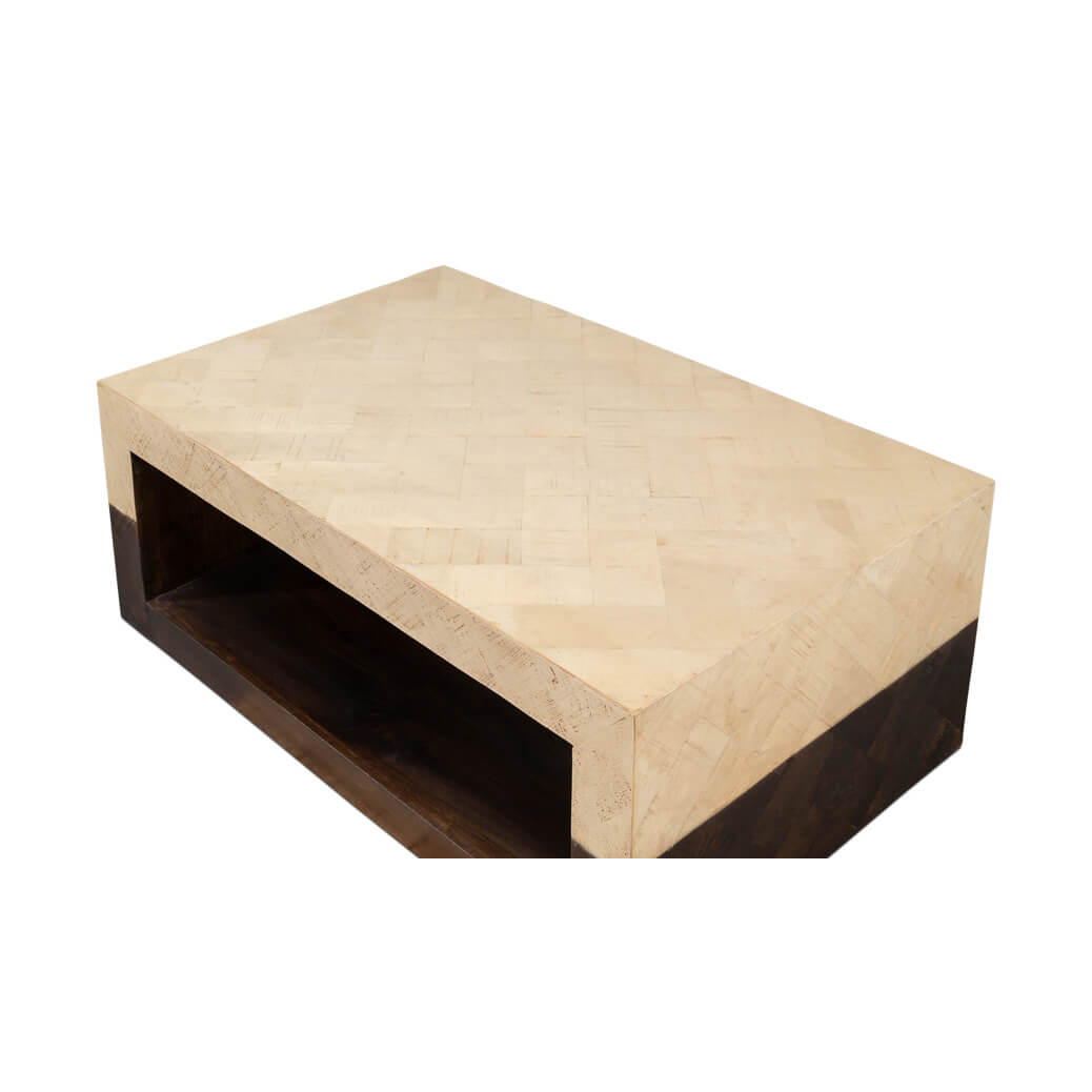 Angled view showing table texture and design.