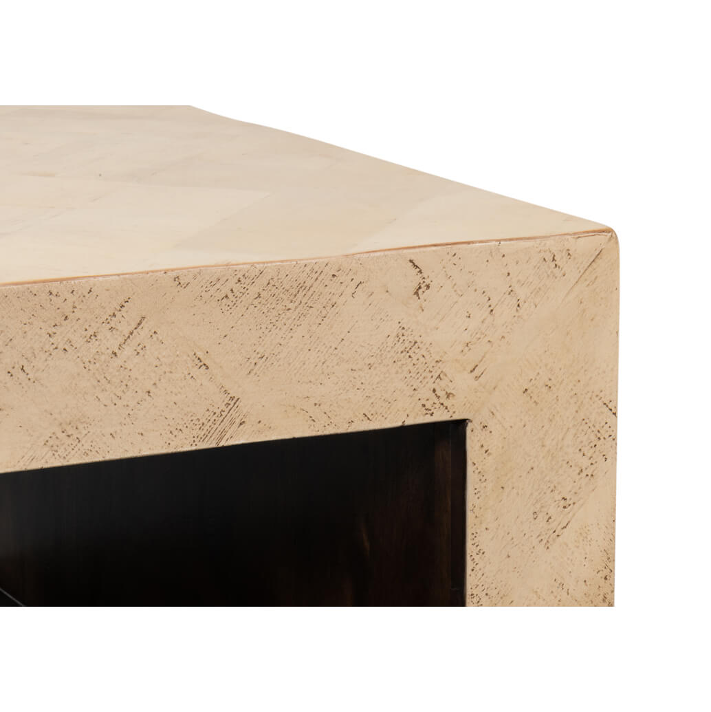Close-up showing corner and texture details of table.