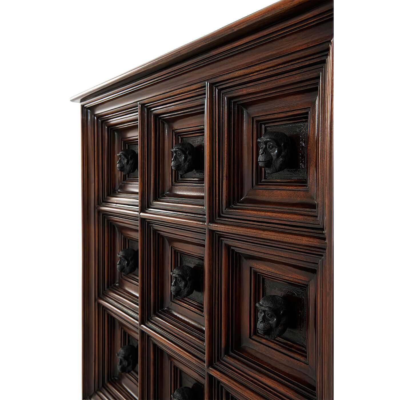 Close-up of Italian chest detailed drawer carving.