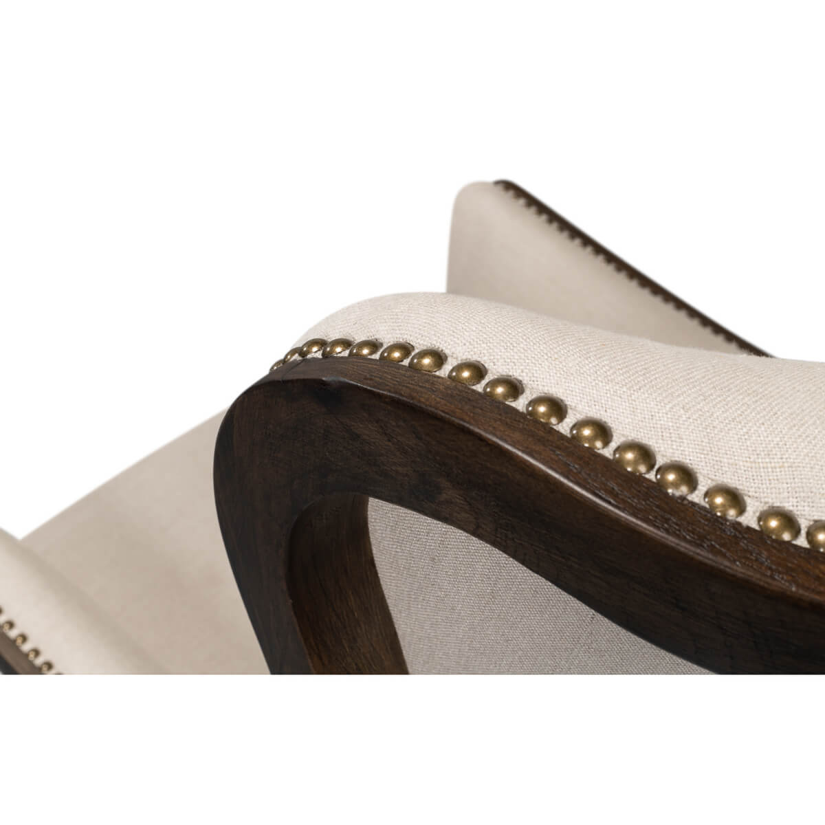 Close-up of studded edge on modern wingchair frame.