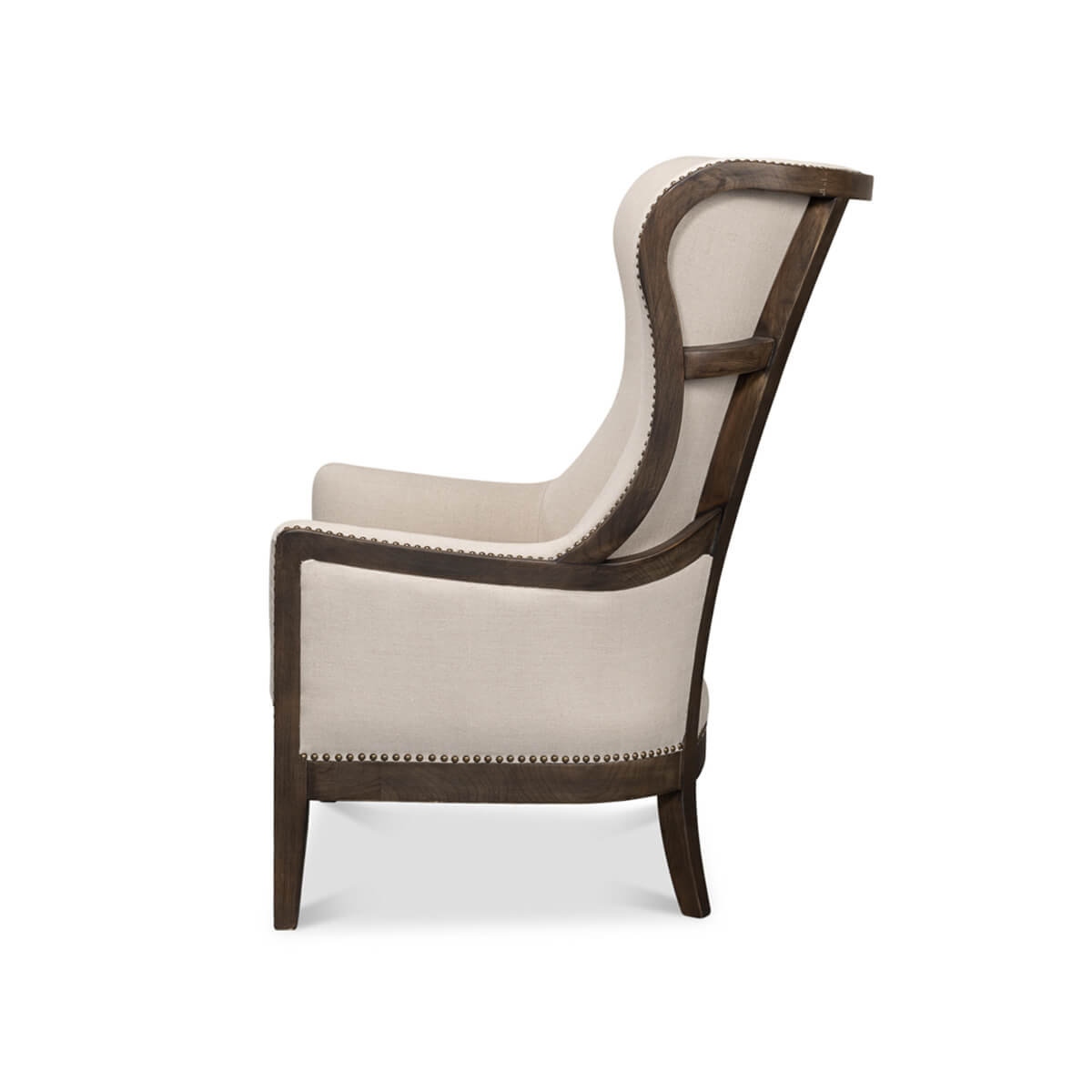 Side profile of modern classic wingchair.