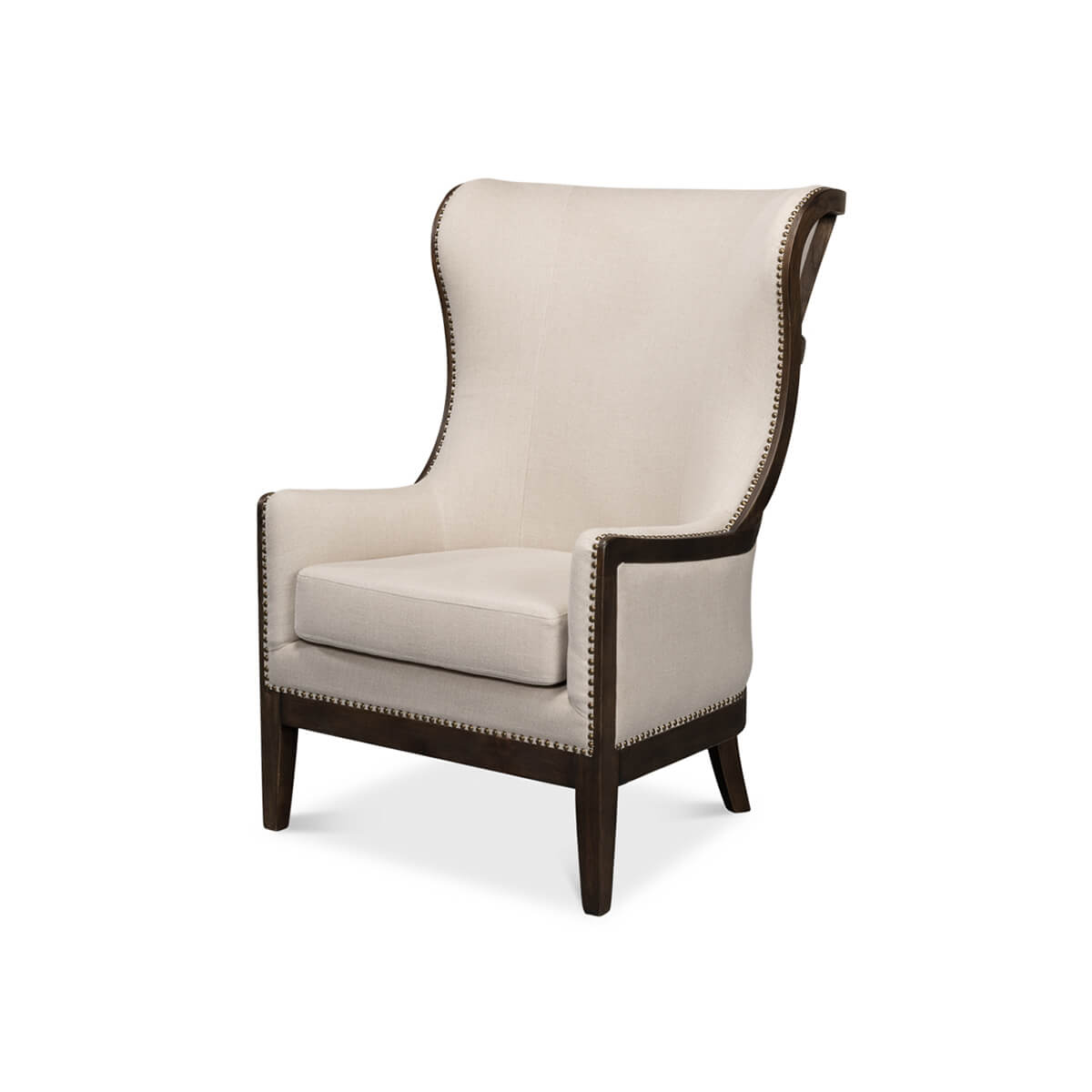 Single modern classic wingchair, front view.