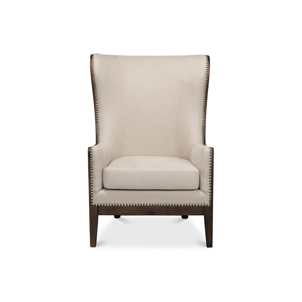Modern wingchair, head-on front view.
