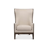 Modern wingchair, head-on front view.