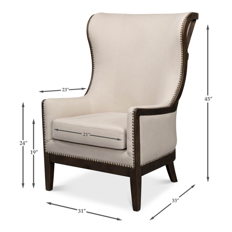 Dimensions illustration of modern classic wingchair.