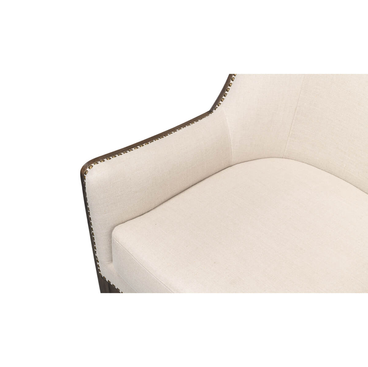 Close-up of cushion and armrest on modern wingchair.