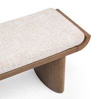 Close-up of the bench cushion inside the upturned parawood frame, with a broad rounded support below