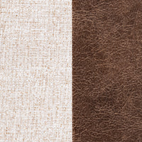 Material close-up for the upholstered bench: pale woven fabric beside textured brown trim