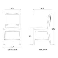 Classic dining chair dimensions, front and side illustrated views.