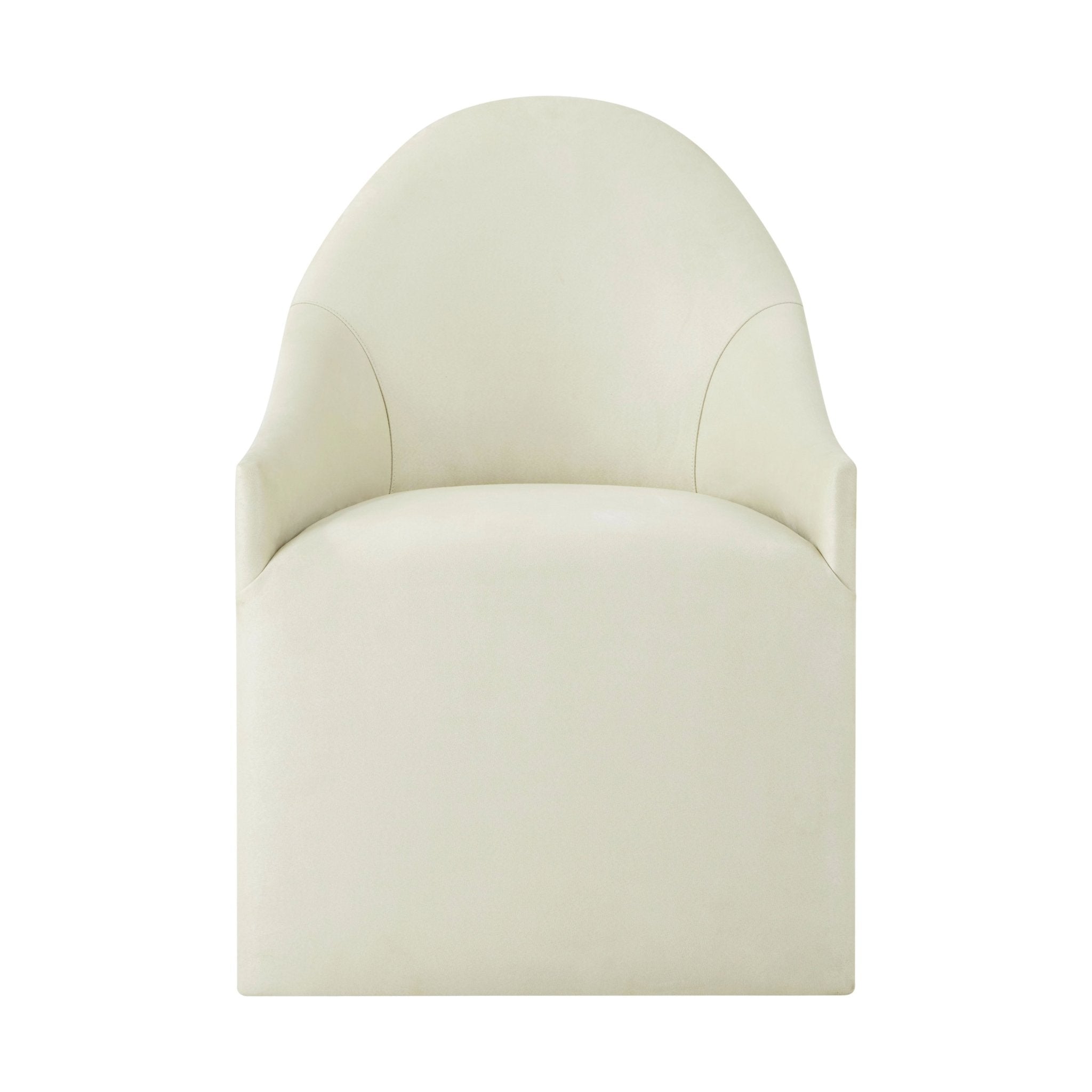 Cream dining chair front view, highlighting seat and back.