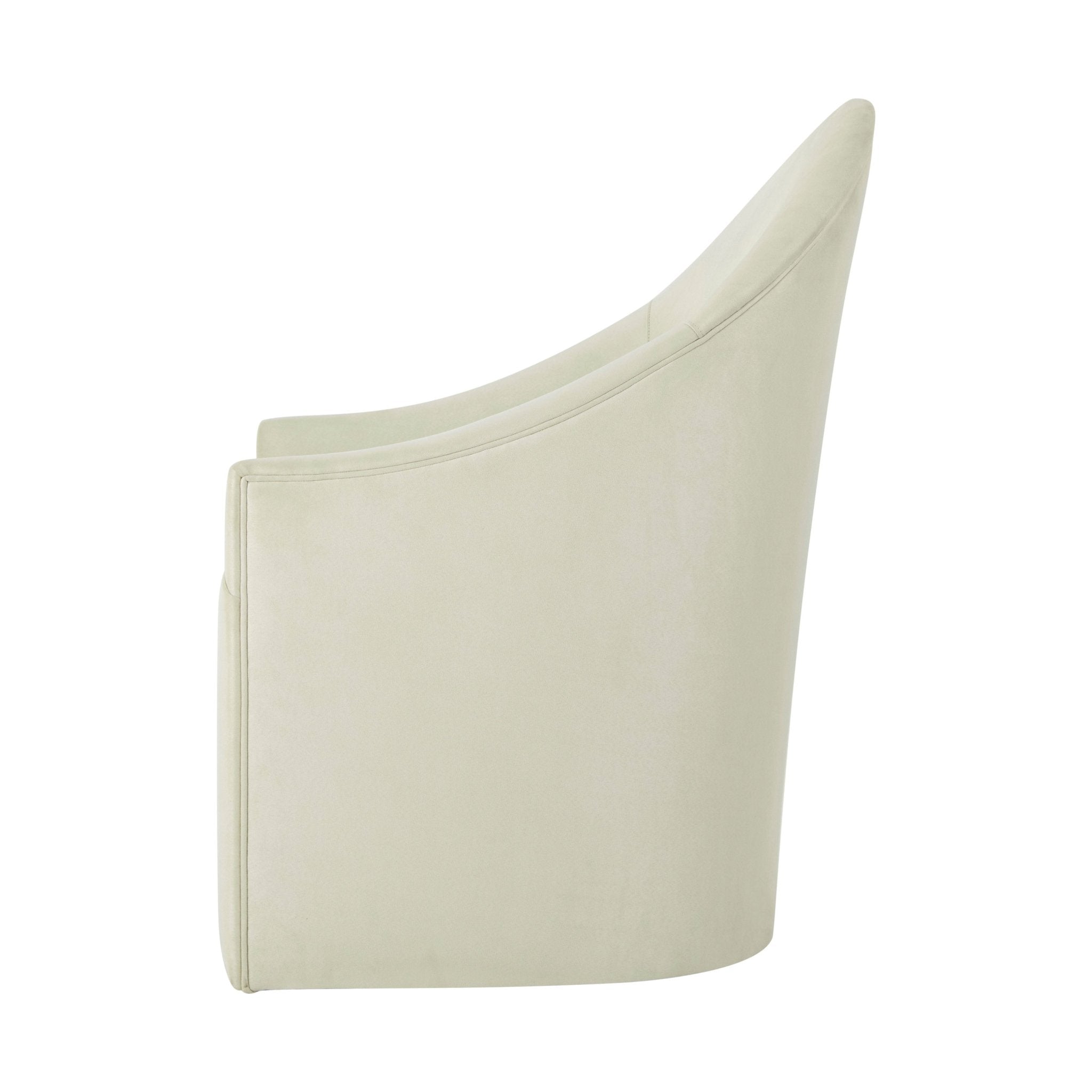Cream dining chair, side profile showcasing curved backrest.