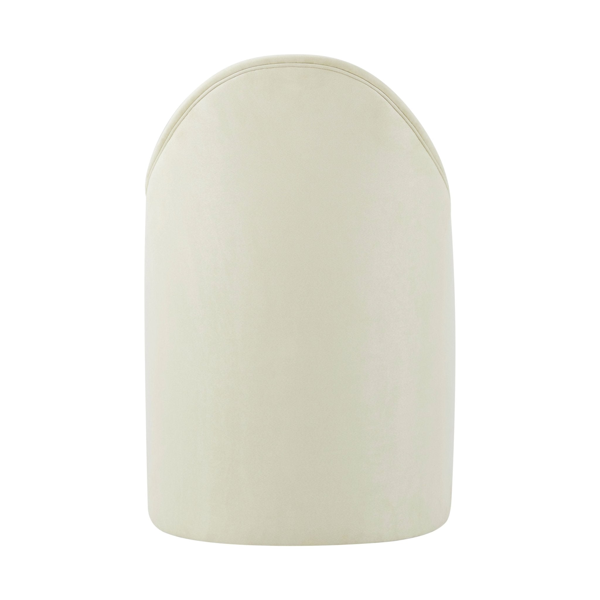 Cream dining chair, rear full-back design, simple elegance.
