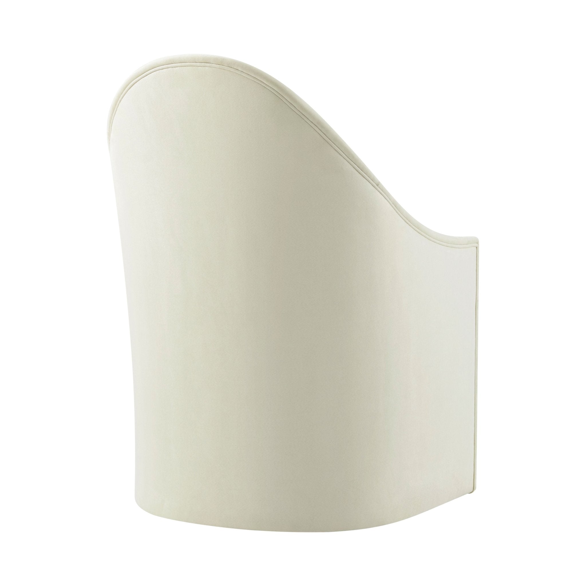 Cream dining chair with smoothly arched back, rear view.