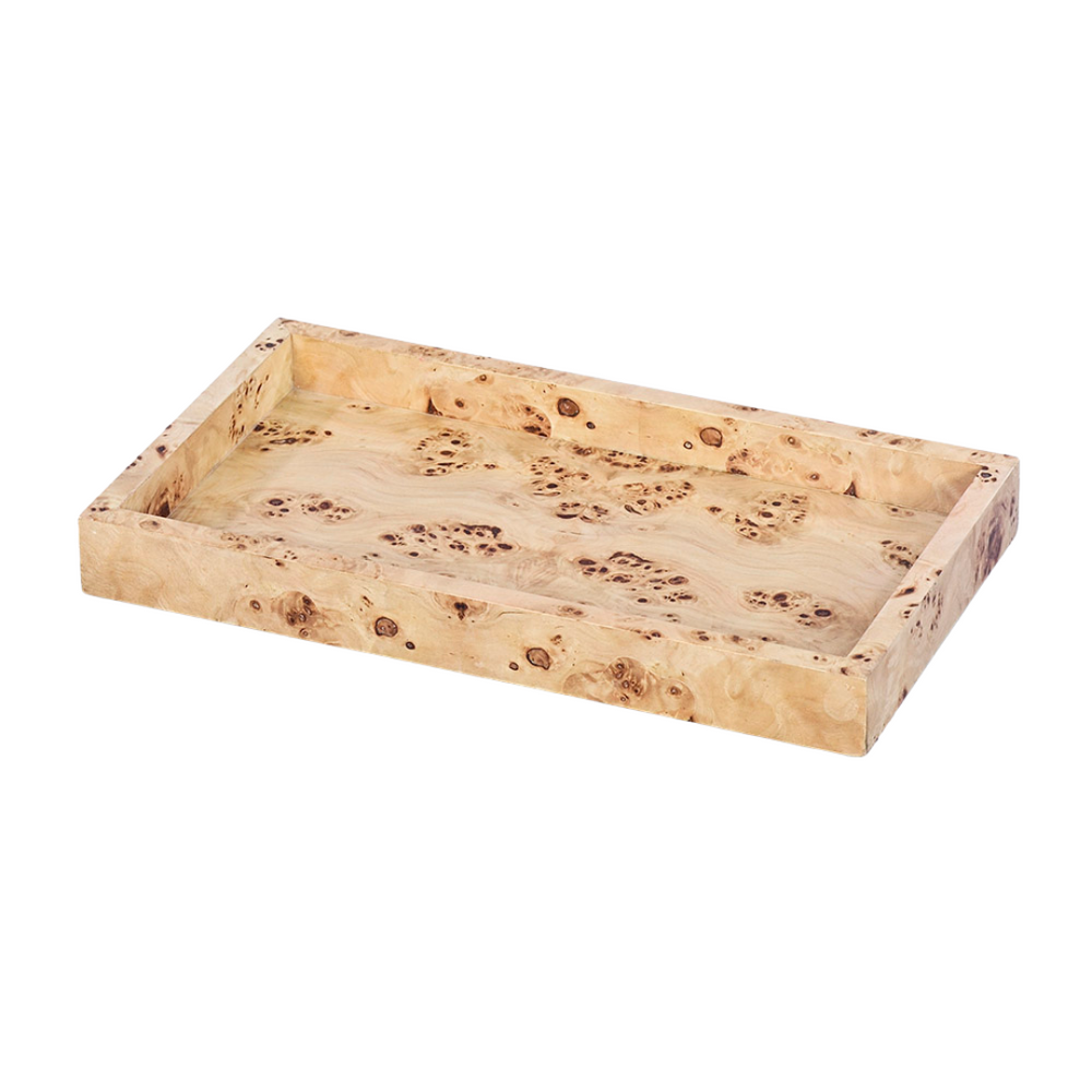 Vanity tray in natural burl with a shallow well