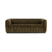 Velvet Sofa with Channel Back - Olive Green