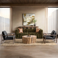 Velvet Sofa with Channel Back - Olive Green, view 7