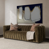 Velvet Sofa with Channel Back - Olive Green, view 8