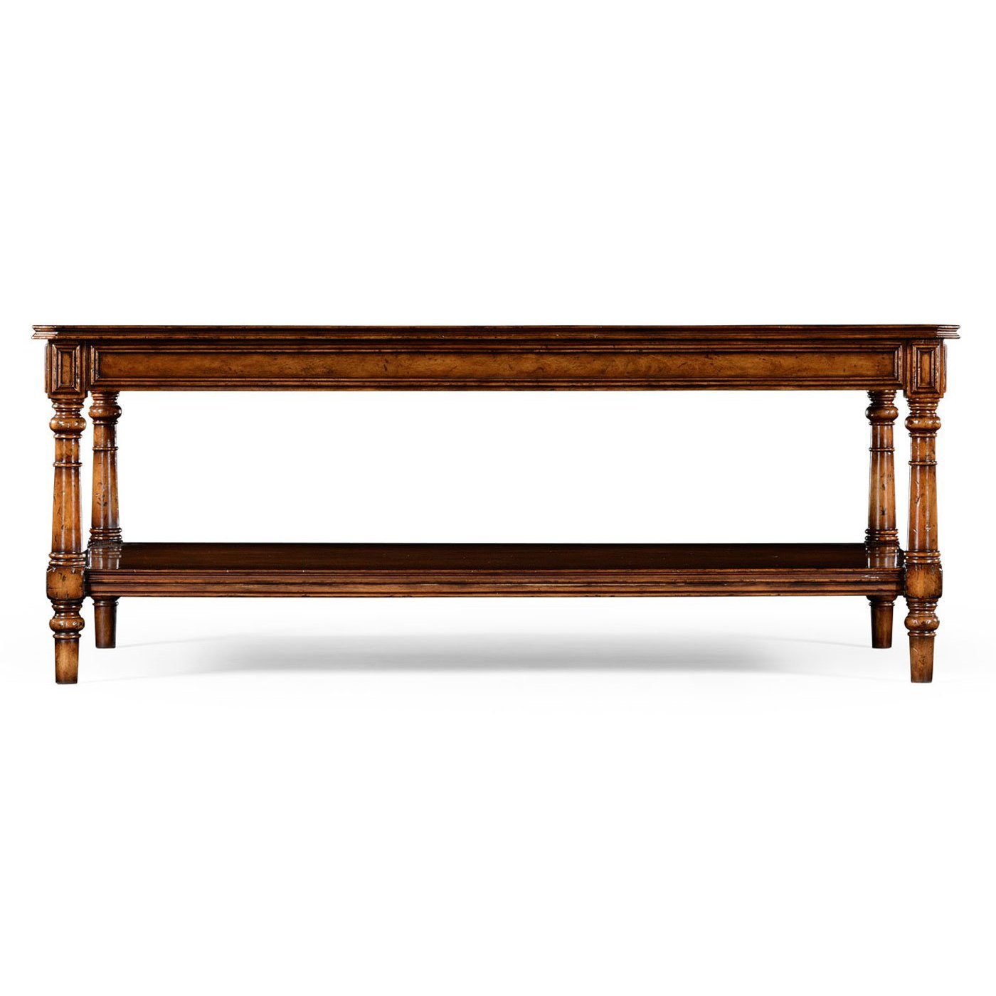 Front view of Victorian walnut coffee table design.