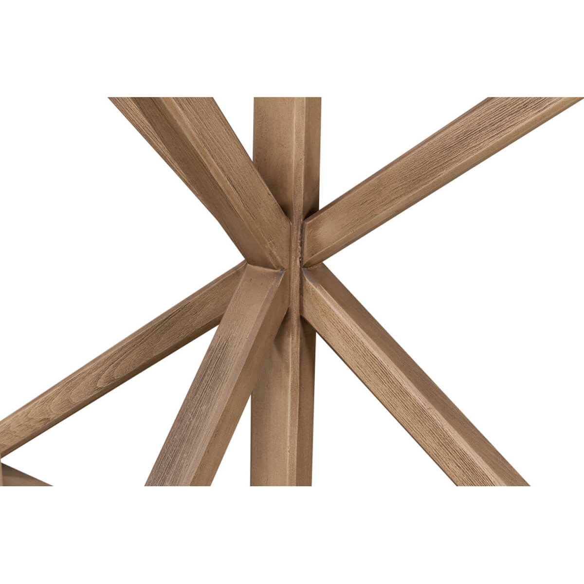 Close-up of cross support detail on console table.