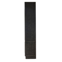 Side view of vintage black display cabinet, closed.