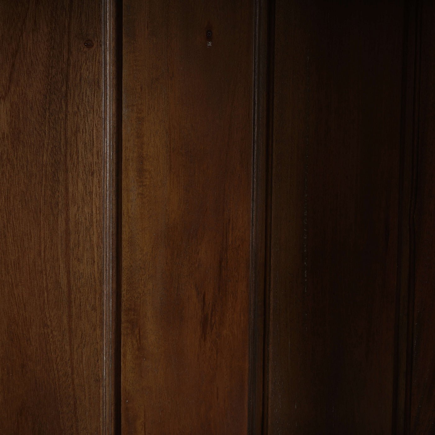 Interior wood texture of vintage black display cabinet.