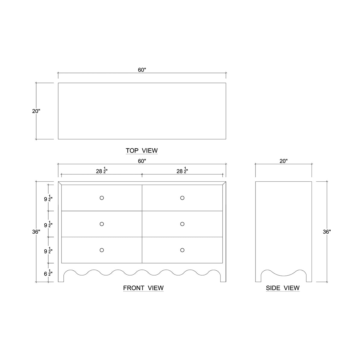 Dimensions diagram for vintage fennel green dresser.