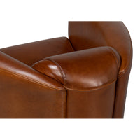 Close-up of chair's top corner stitching.