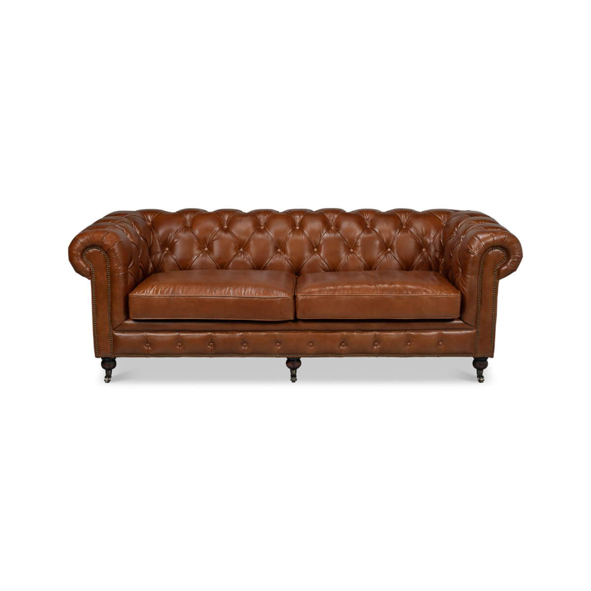 Vintage style Chesterfield sofa, front view.