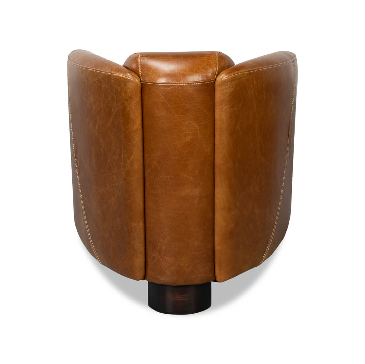 Brown leather club chair rear view