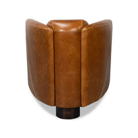 Brown leather club chair rear view
