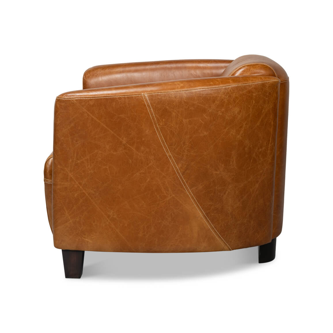 Brown leather club chair side profile
