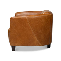 Brown leather club chair side profile