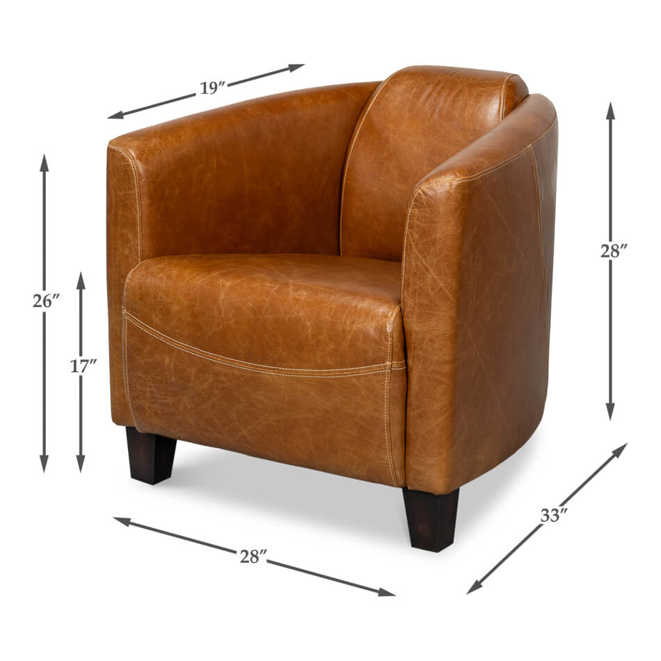 Brown leather club chair dimensions and measurements